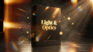 Cinematic light bundle featuring film burns, prism light leaks, and bokeh overlays